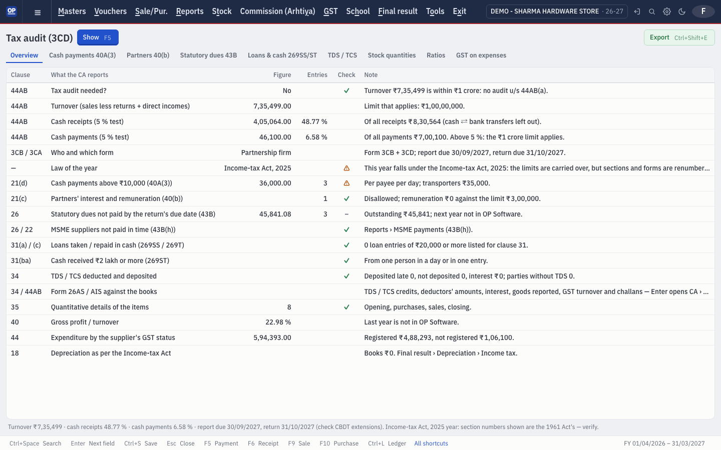 CA practice & tax audit in OP Software